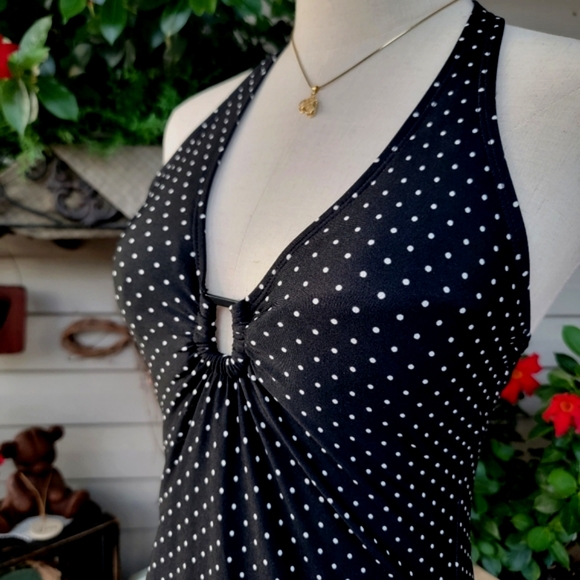SPEEDO ♡ Sweet 1pc Black 'n White Polka Dot Low V Padded Bralette Swimsuit 10 - Picture 9 of 16